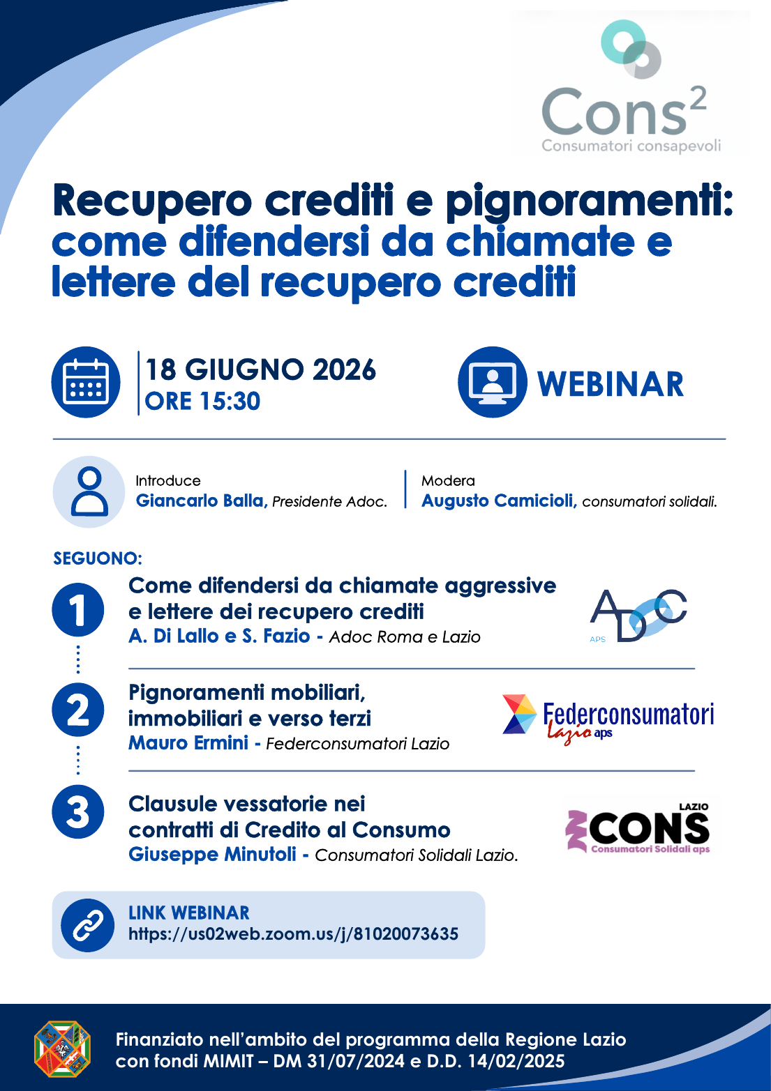 Locandina del webinar "Recupero crediti e pignoramenti: come difendersi"